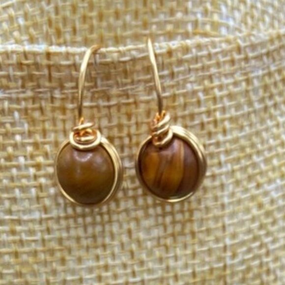 14k gold tiger’s eye  earrings/dangle/power and wealth inspirational jewelry - Picture 1 of 6